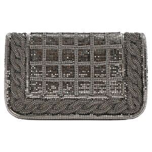 Balmain Crystal-Embellished Clutch Bag in Silver Silk